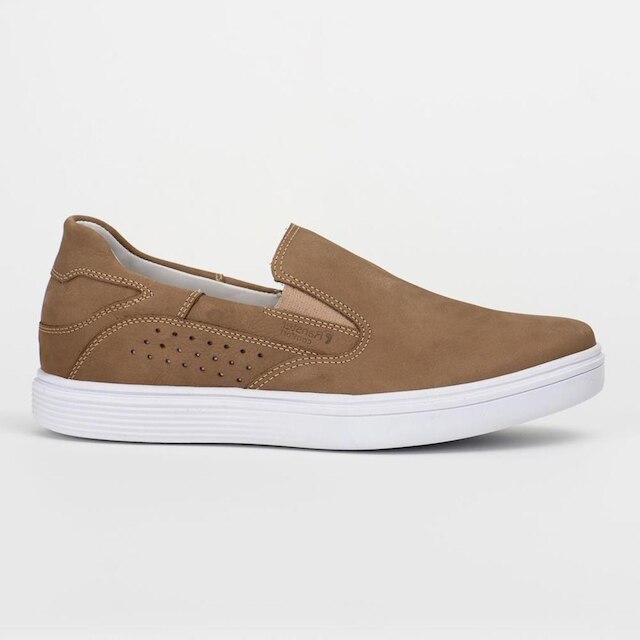 Tênis Couro Masculino Slip on Calce Fácil Conforto