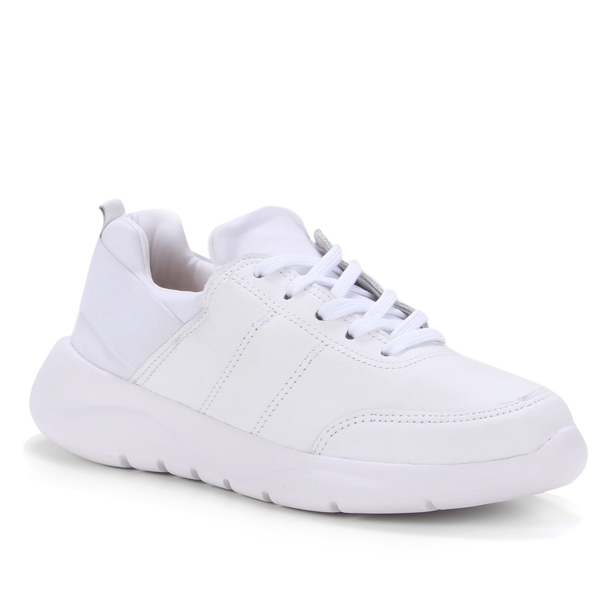 Tênis Couro Shoestock Comfy Elástico Feminino - Branco Menor preço em Tênis Couro Shoestock Comfy Elástico Feminino - Branco