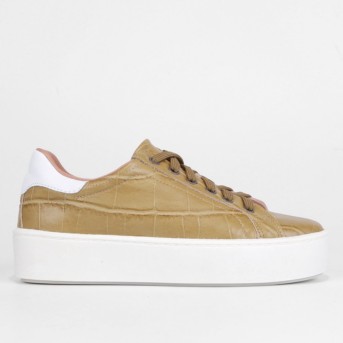 Tênis Couro Shoestock Croco Feminino - Kaki Menor preço em Tênis Couro Shoestock Croco Feminino - Kaki
