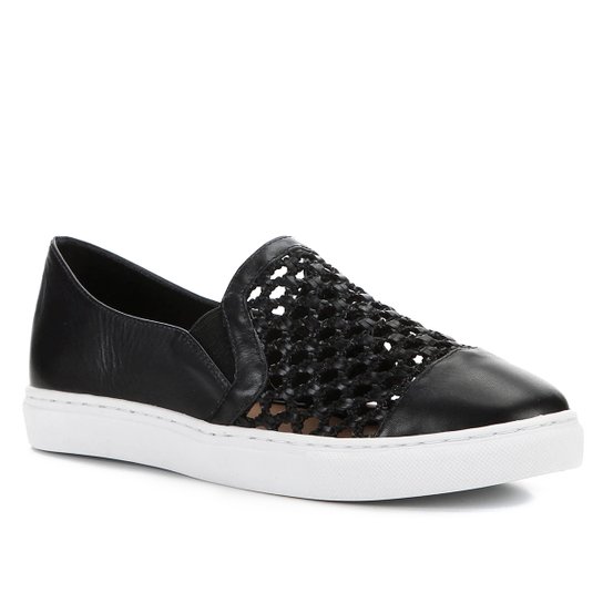 Tênis Couro Shoestock Tramado Feminino - Preto