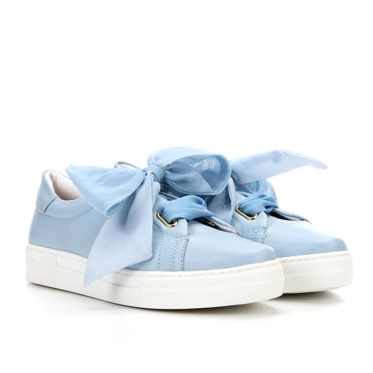 Tênis Couro Verofatto Amarração Lenço Feminino - Azul Claro
