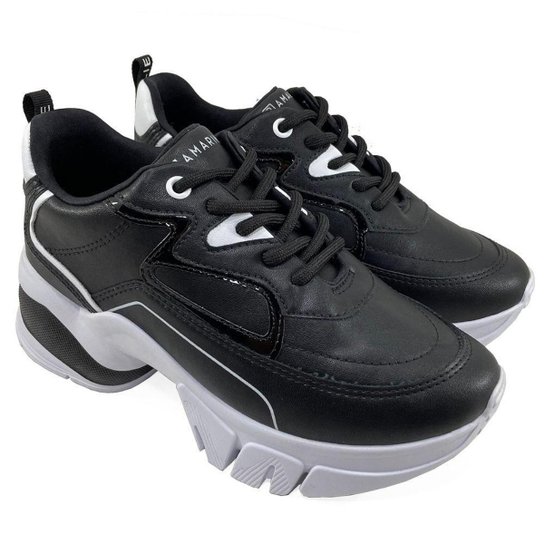 Tênis Dad Sneaker Chunky Ramarim Preto e Branco Zattini