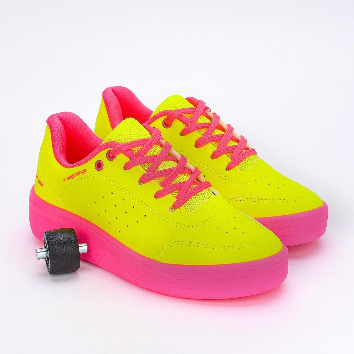 Tênis De Rodinha Com Led Menina Amarelo/Pink Neon Lançamento Zattini