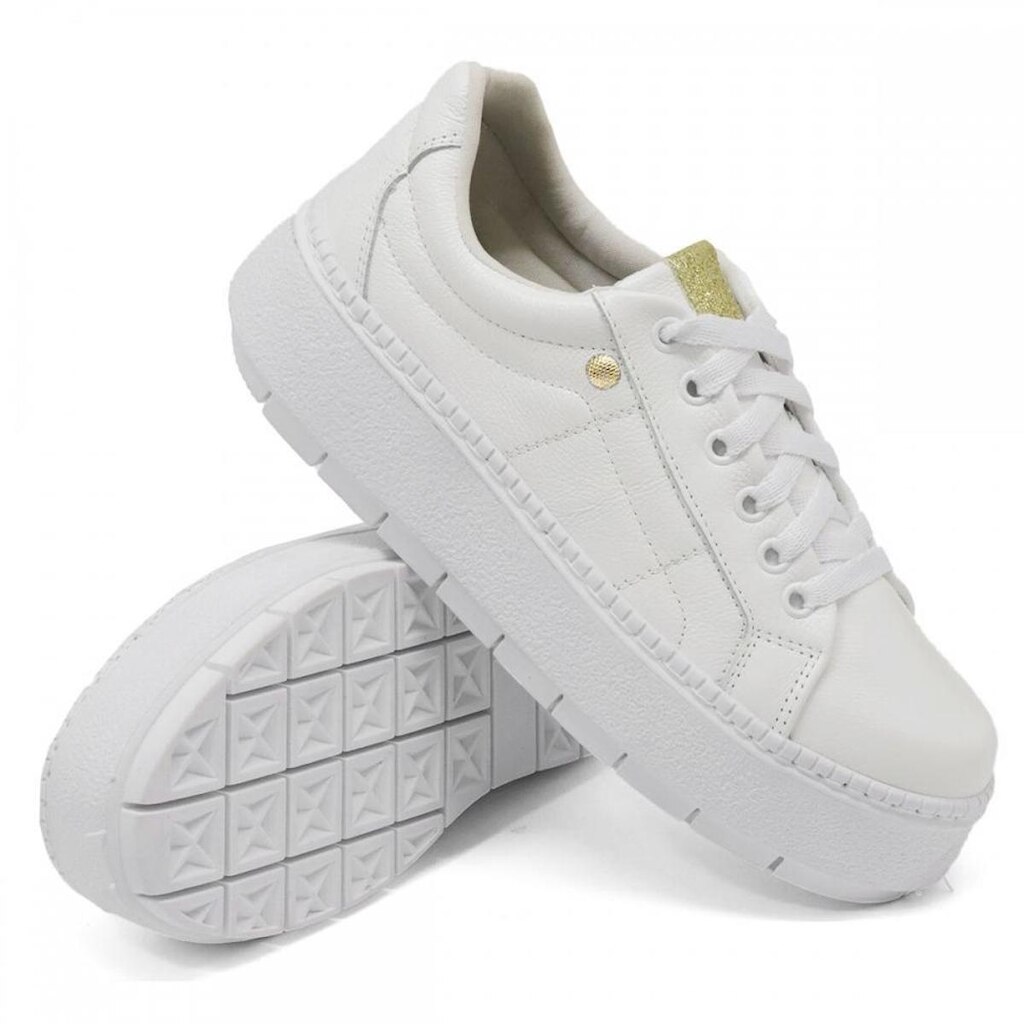 Tênis Dk Uze Shoes Casual em Couro Costura Lateral e Sola Plataforma Leve Feminino