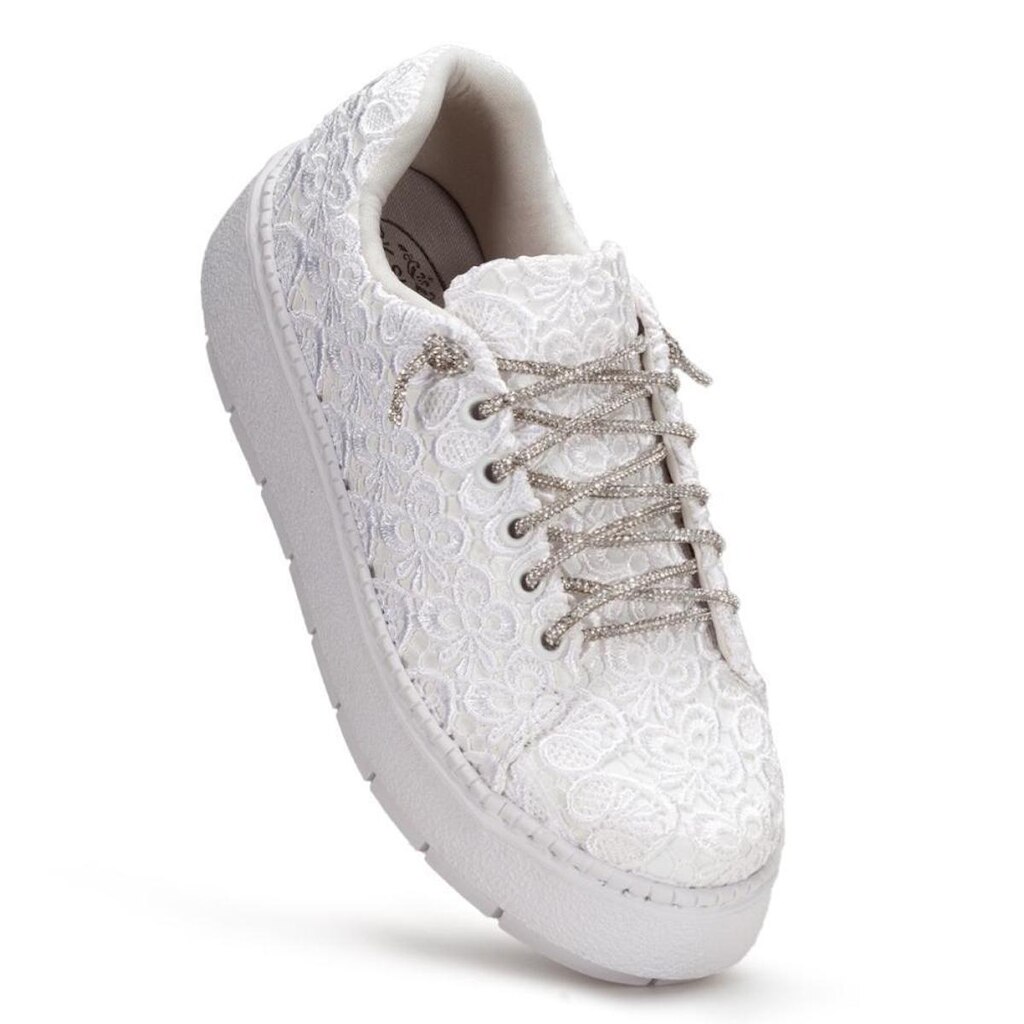 Tênis Dk Uze Shoes Flat com Renda Sola Leve Confortável Cadarço Brilhante Feminino