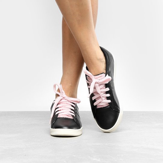 Tênis Drezzup Detalhe Pelinho Feminino - Preto