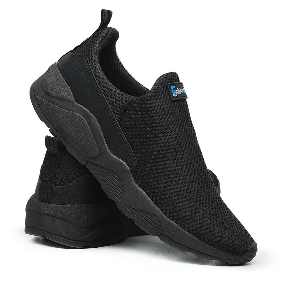 Tênis Esportivo Casual sem Cadarço Masculino em Tecido Tramado Sola Detalhada - Preto é ruim? Tênis Esportivo Casual sem Cadarço Masculino em Tecido Tramado Sola Detalhada - Preto é boa?