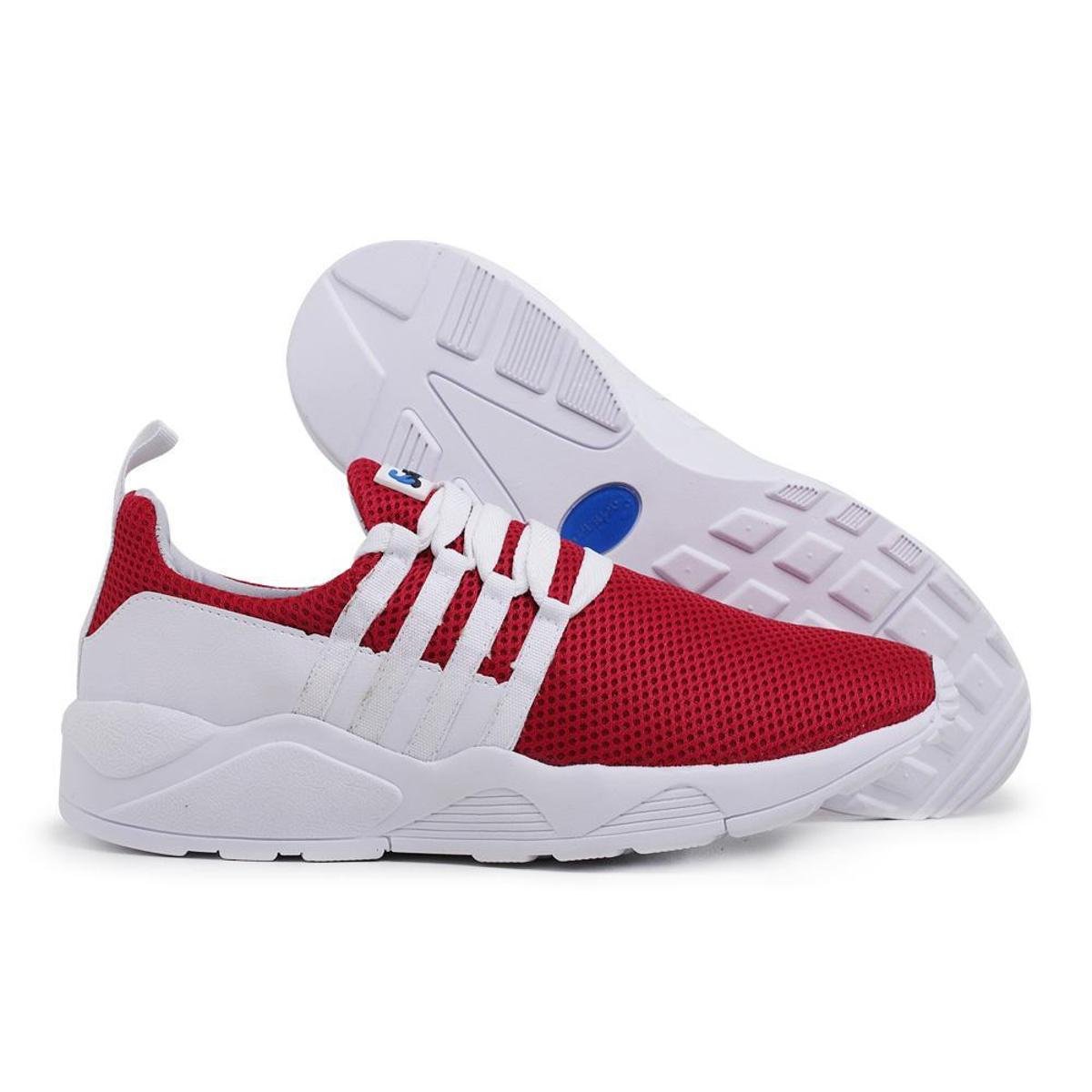 Tênis Esportivo Unissex Ultraleve Macio e Confortável Dia a Dia - Vermelho+Branco Menor preço em Tênis Esportivo Unissex Ultraleve Macio e Confortável Dia a Dia - Vermelho+Branco