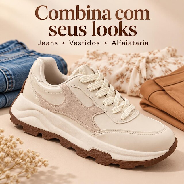 Tênis Feminino Beira Rio Casual Napa e Camurça Solado Alto