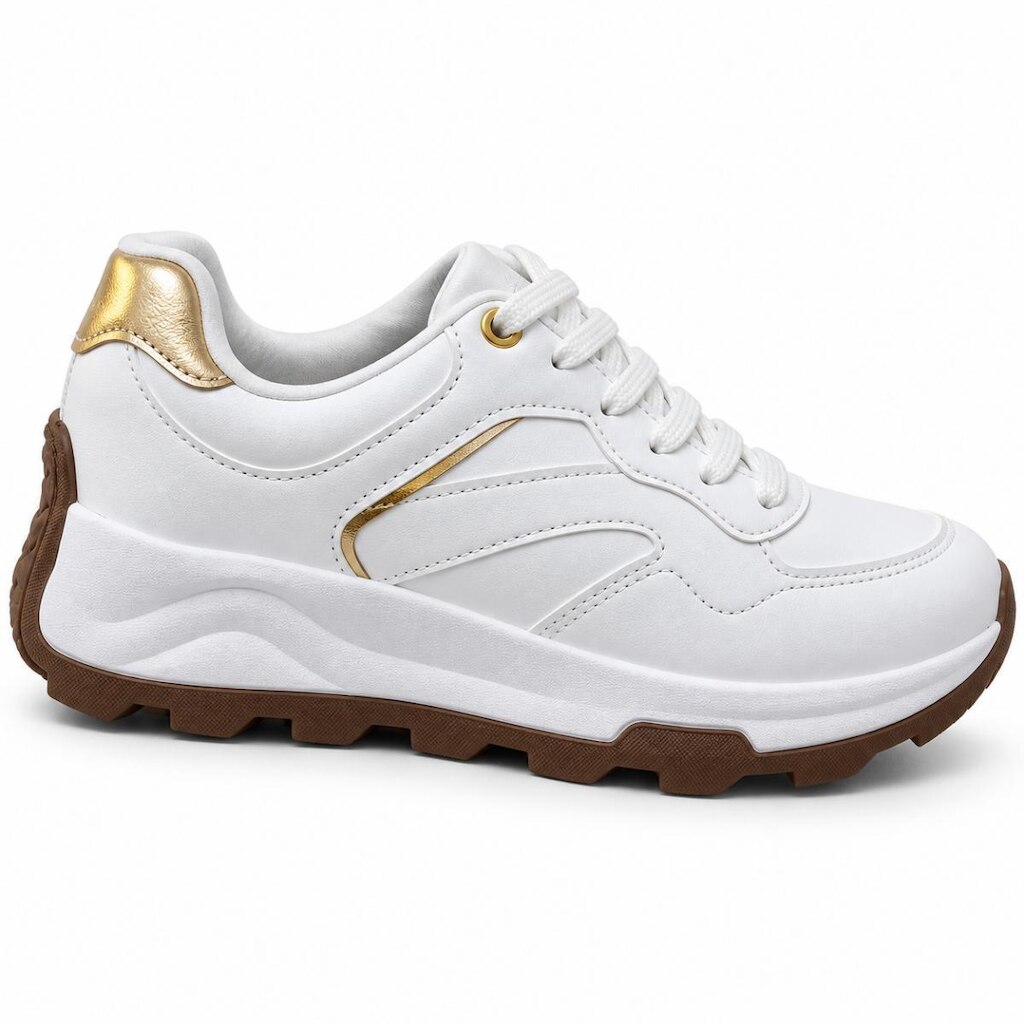 Tênis Feminino Beira Rio Casual Solado Alto Branco Dourado