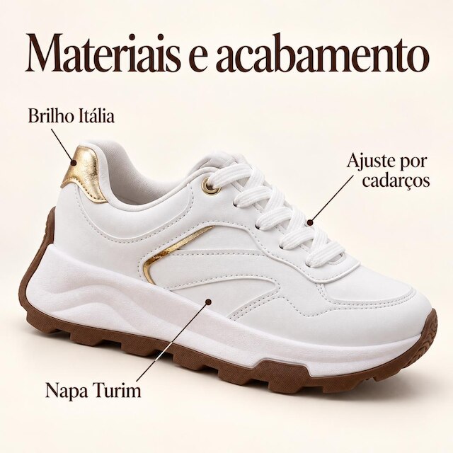 Tênis Feminino Beira Rio Casual Solado Alto Branco Dourado