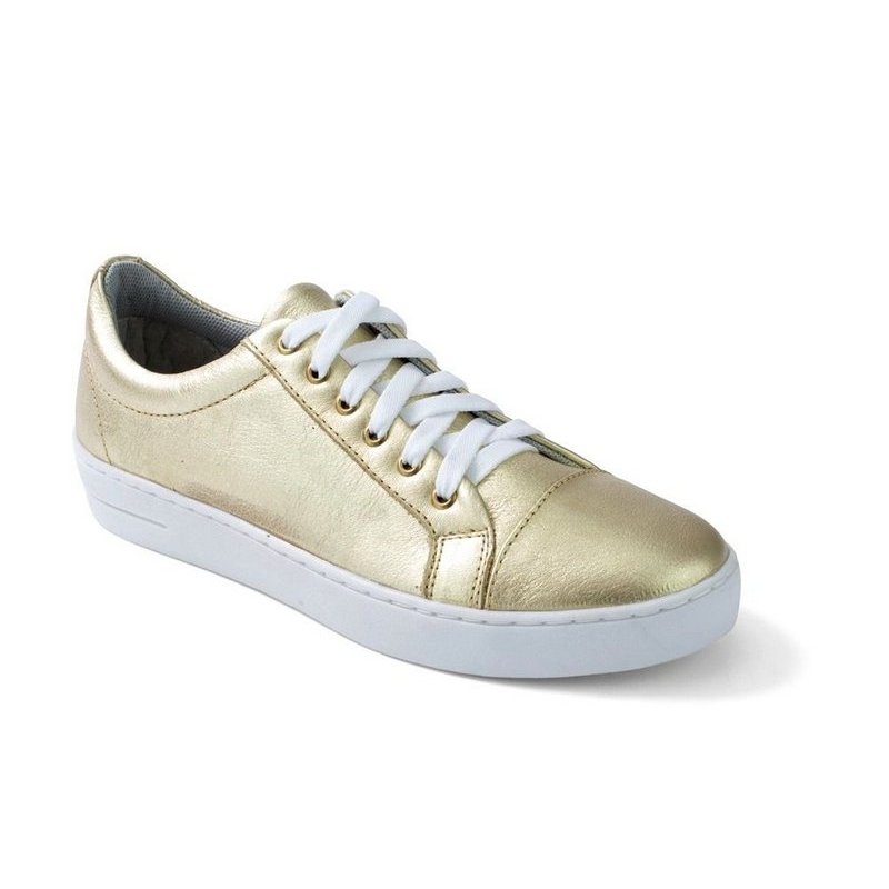 tenis de couro dourado feminino