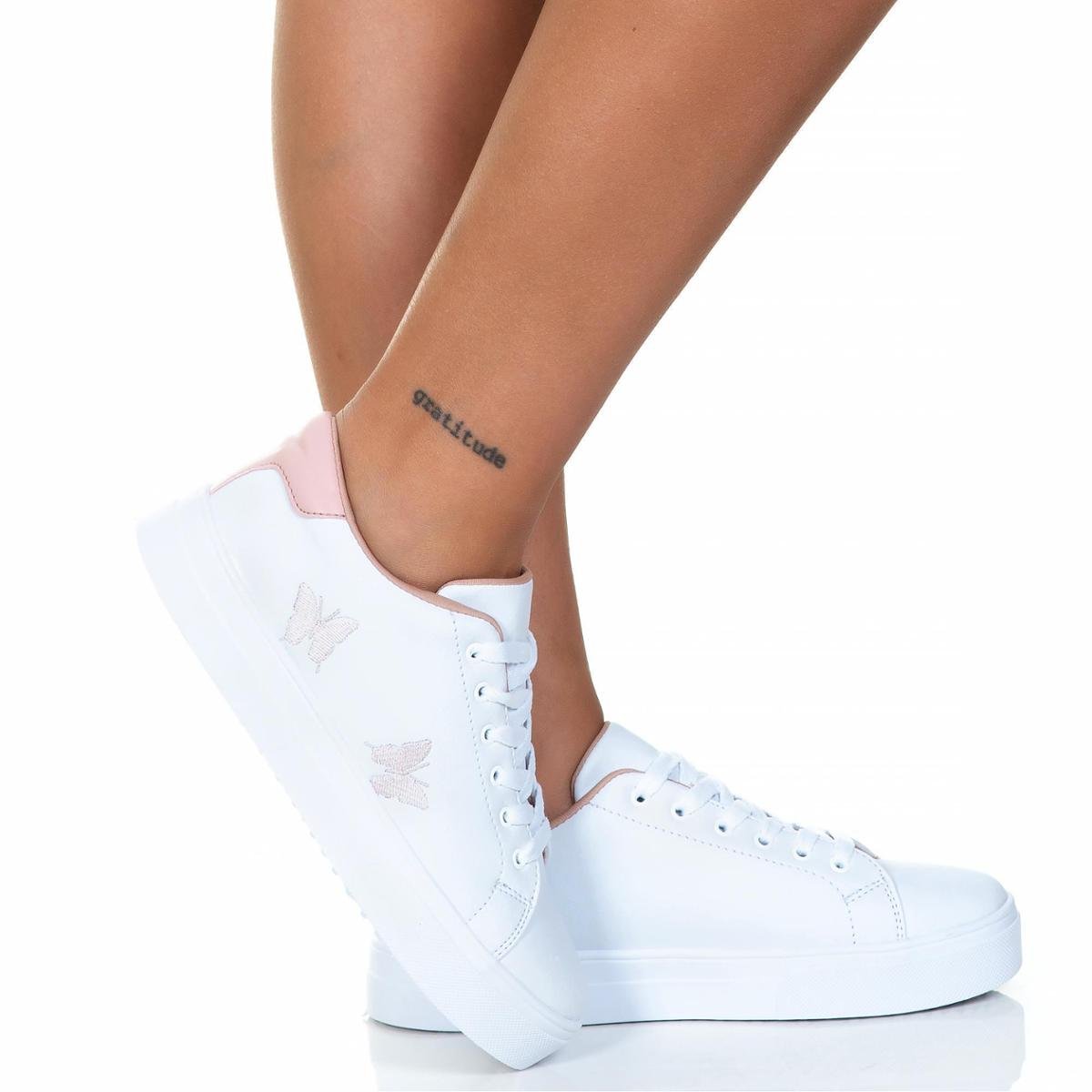 Tênis Feminino Casual Branco Borboleta Estilo Shoes - Branco+Rosa Menor preço em Tênis Feminino Casual Branco Borboleta Estilo Shoes - Branco+Rosa