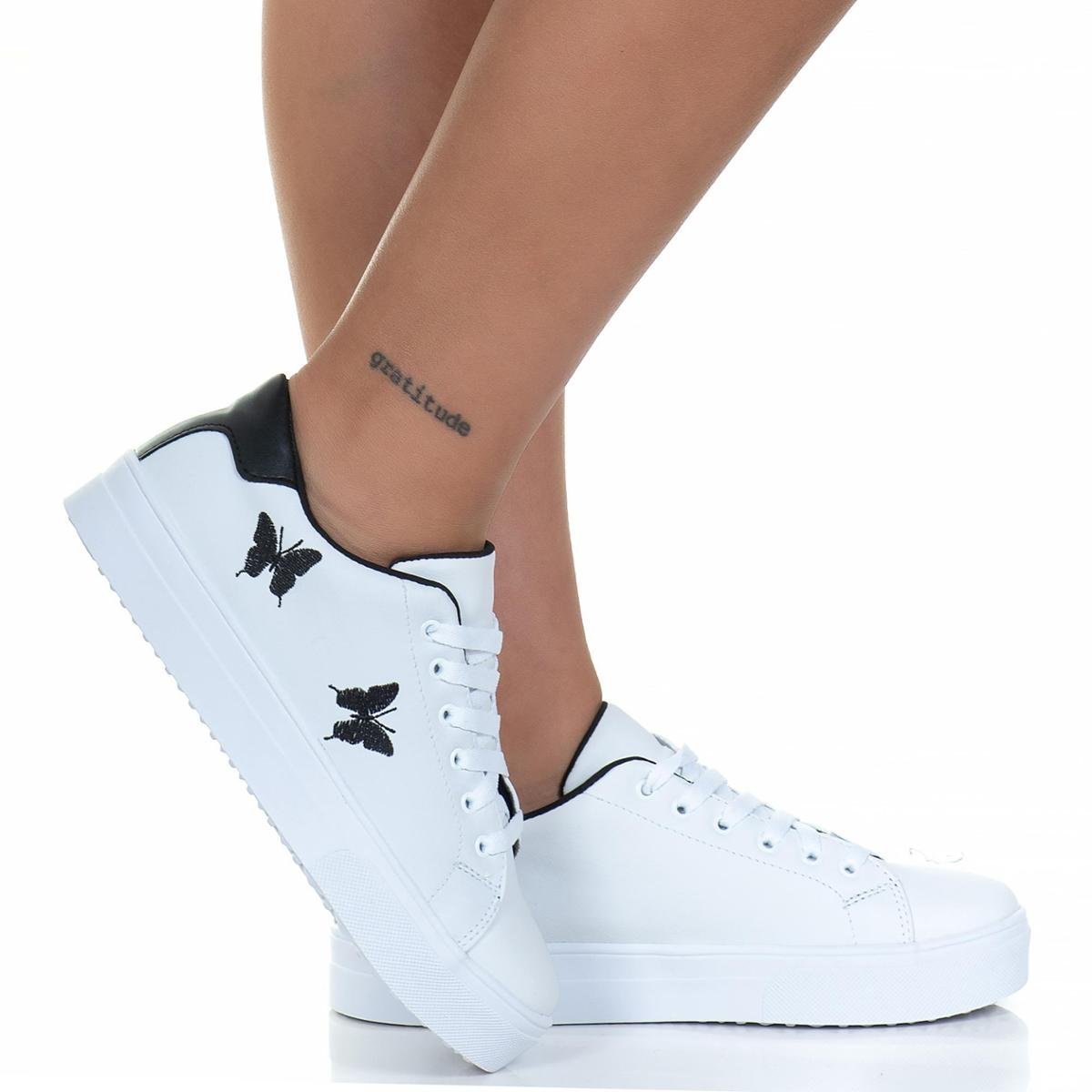 Tênis Feminino Casual Branco Borboleta Estilo Shoes Menor preço em Tênis Feminino Casual Branco Borboleta Estilo Shoes