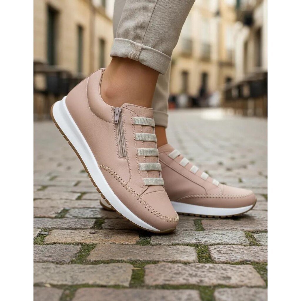 Tenis Feminino Casual Confortável Calce Fácil Zíper Lateral
