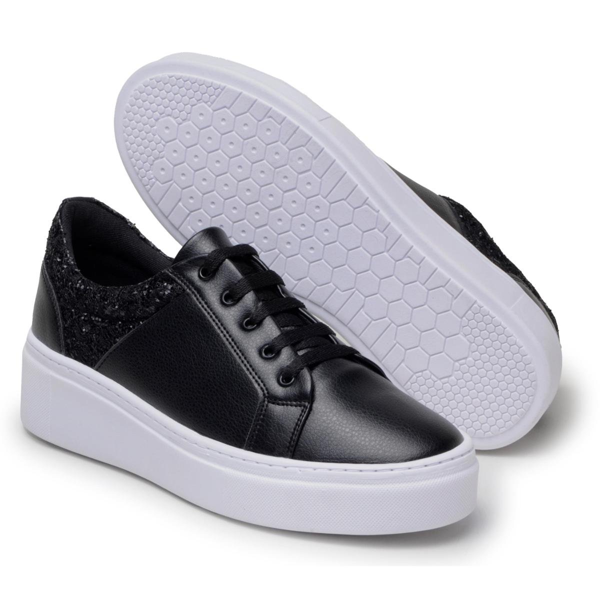 Tênis Feminino Casual Couro Vegano Detalhe Brilhante Zattini