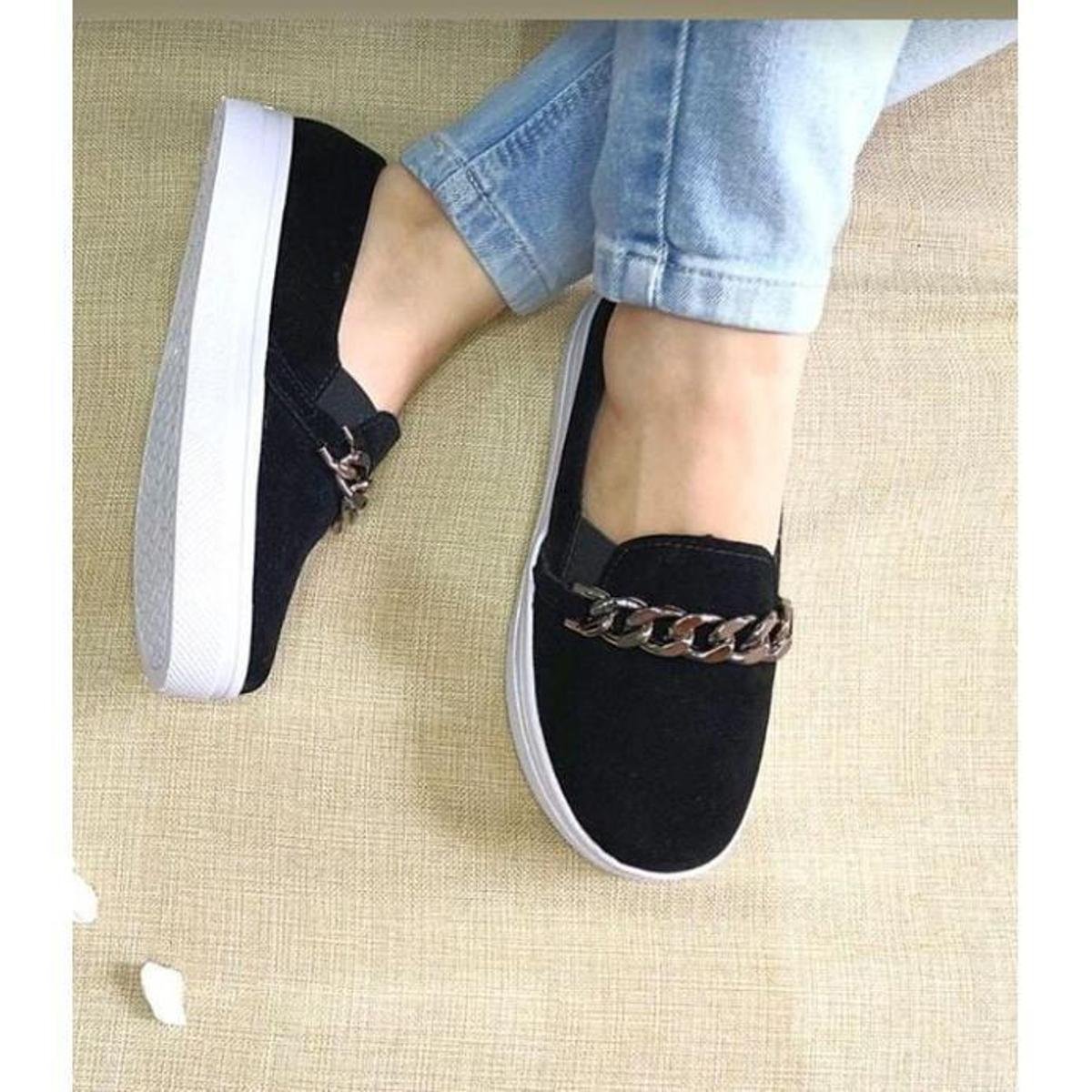 Tenis Feminino Casual Iate Sapatenis Calce Facil Confortavel - Preto Menor preço em Tenis Feminino Casual Iate Sapatenis Calce Facil Confortavel - Preto