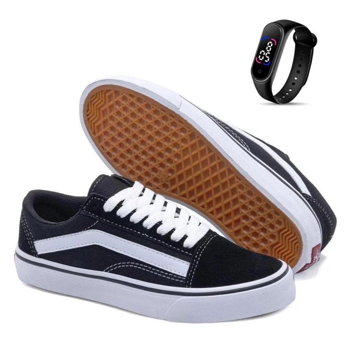Tênis Feminino Casual Old Skate Skool Gm Shoes + Relógio - Preto Menor preço em Tênis Feminino Casual Old Skate Skool Gm Shoes + Relógio - Preto