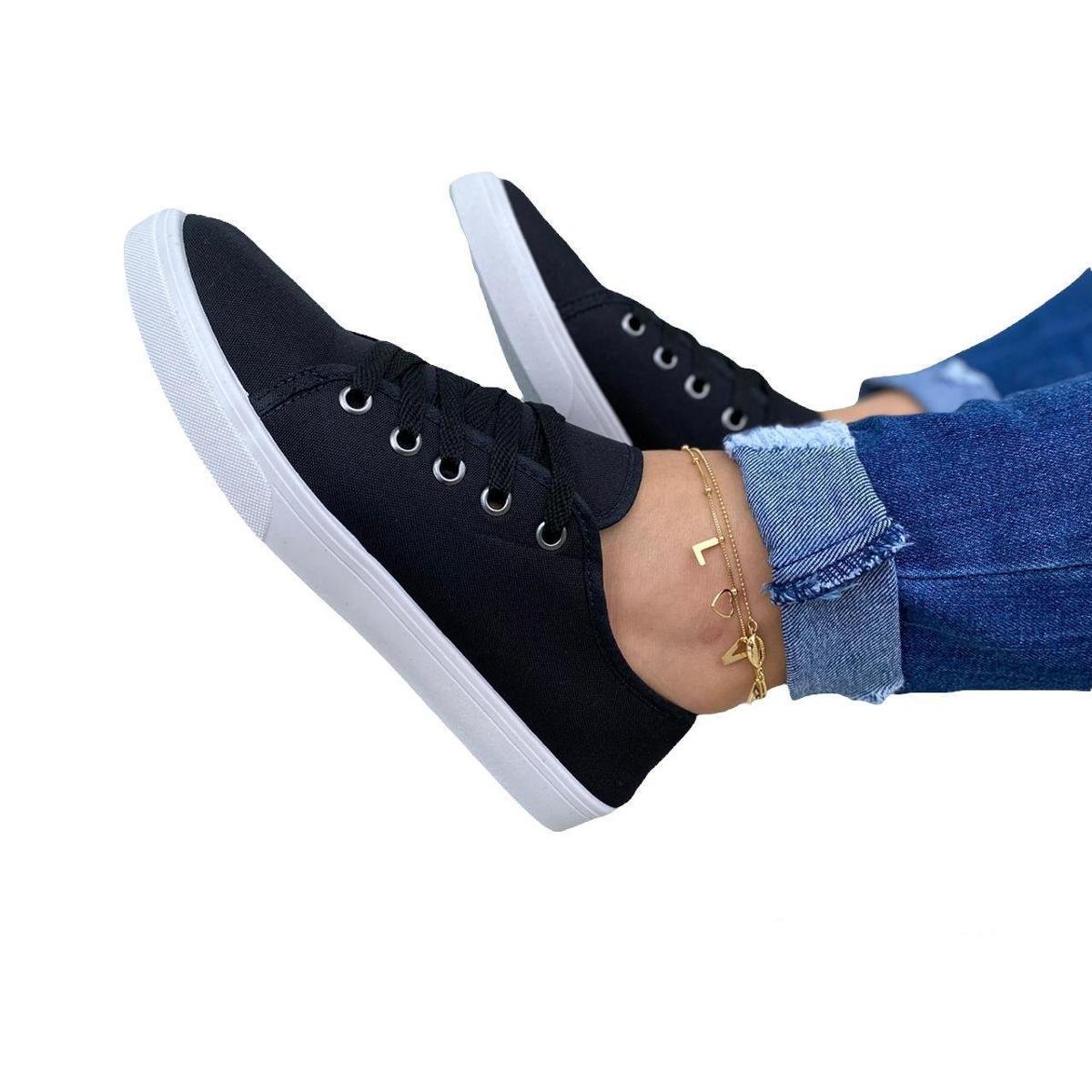 Tênis Feminino Casual V11 Confortavel Branco - Preto Menor preço em Tênis Feminino Casual V11 Confortavel Branco - Preto