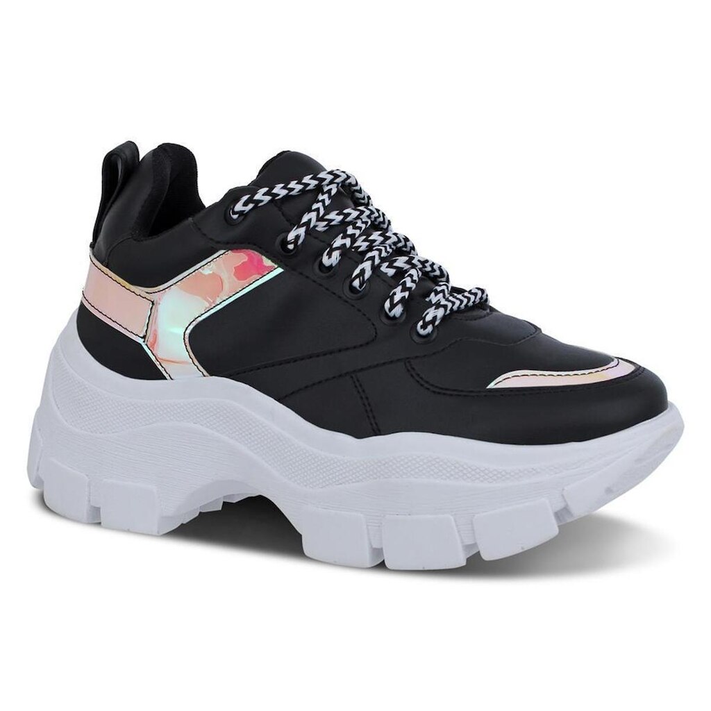 Tênis Feminino Chunky Tratorado Metalizado Cadarço Casual