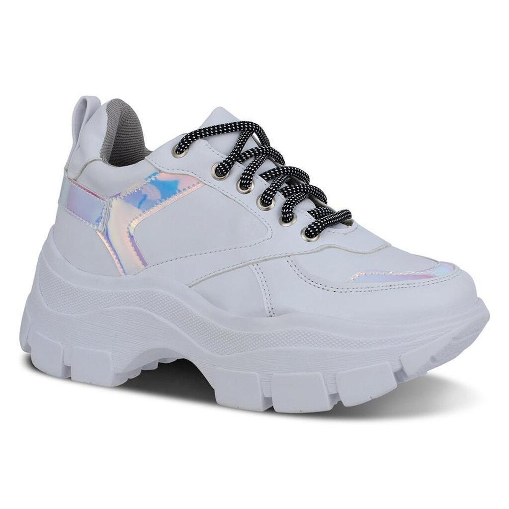 Tênis Feminino Chunky Tratorado Metalizado Cadarço Casual