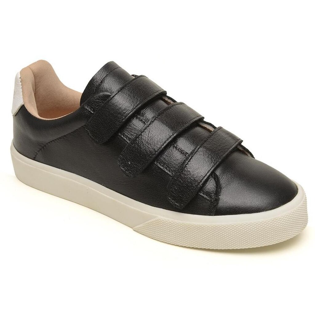 Tênis Feminino Couro Preto Fecho de Contato Calce Fácil