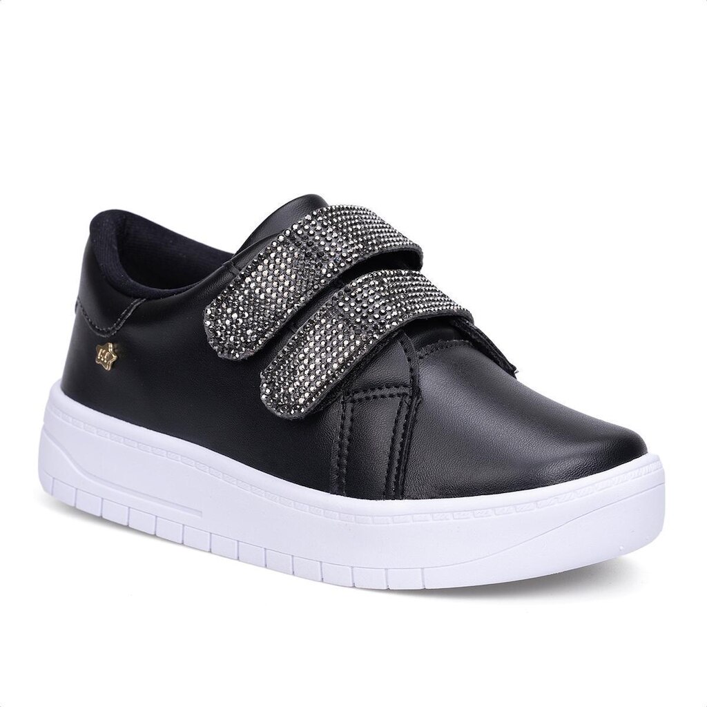 Tênis Feminino Infantil Casual Calce Fácil Tiras Strass Moda