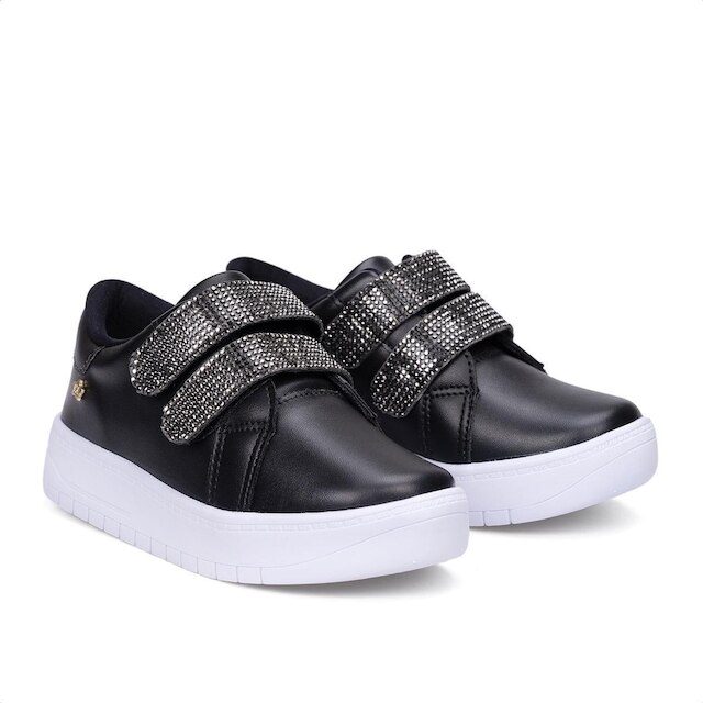 Tênis Feminino Infantil Casual Calce Fácil Tiras Strass Moda