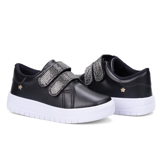 Tênis Feminino Infantil Casual Calce Fácil Tiras Strass Moda