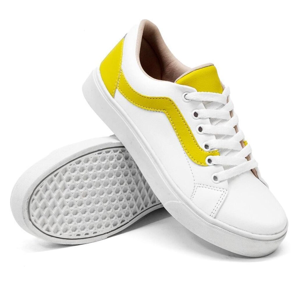 Tênis Feminino Moda Casual Sola Reta Leve Cadarço Estilo Conforto Dia a Dia Passeio Mulher Fashion