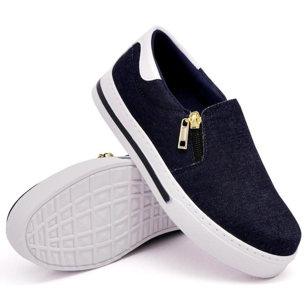 Tênis Feminino Moda Casual  Ziper Calce Fácil Linha Confort Estilo Social Para Trabalho Lazer