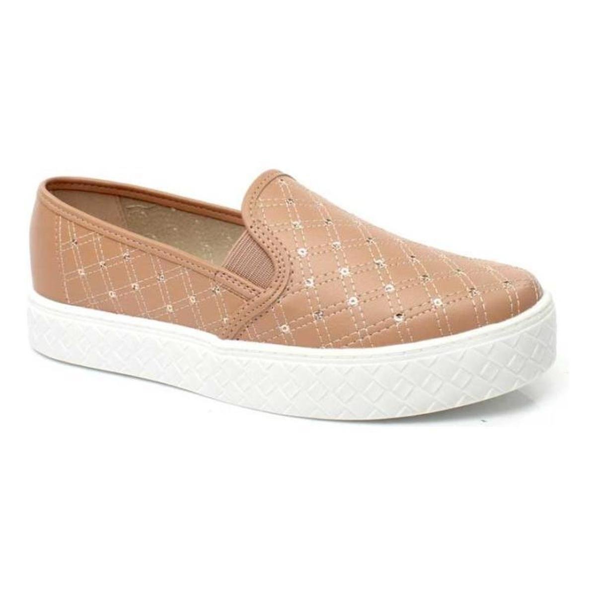 Tênis Feminino Moleca Casual Clássico Slip On Brilho Básico Dia a Dia - Nude Menor preço em Tênis Feminino Moleca Casual Clássico Slip On Brilho Básico Dia a Dia - Nude