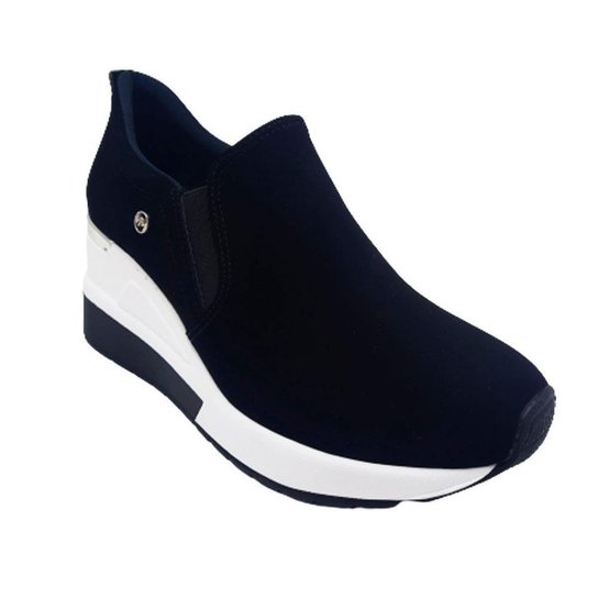 Tênis Feminino Via Marte Anabela Elástico Slip On Conforto Preto