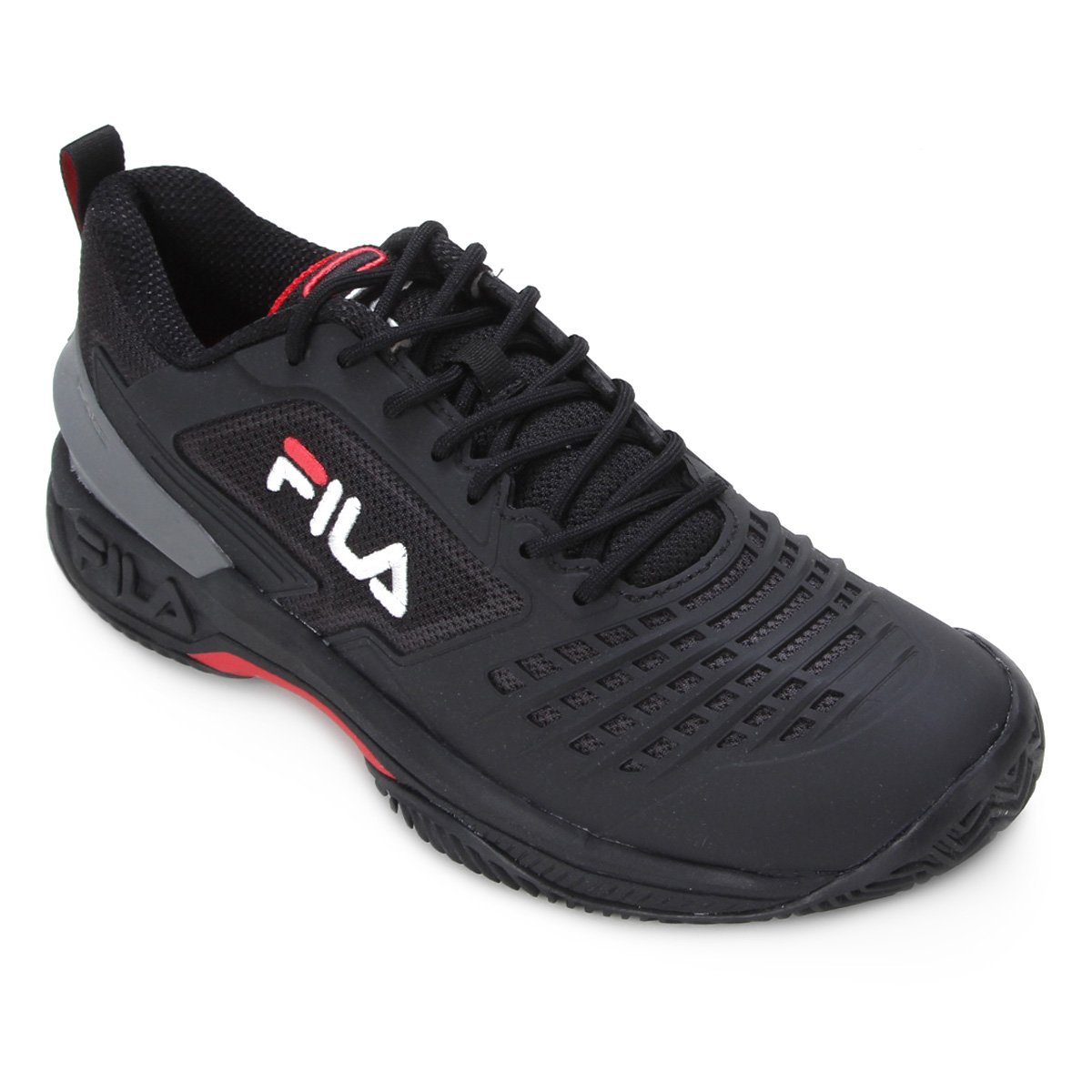 Tênis Fila Axilus Ace Clay Masculino - Preto+Vermelho Menor preço em Tênis Fila Axilus Ace Clay Masculino - Preto+Vermelho