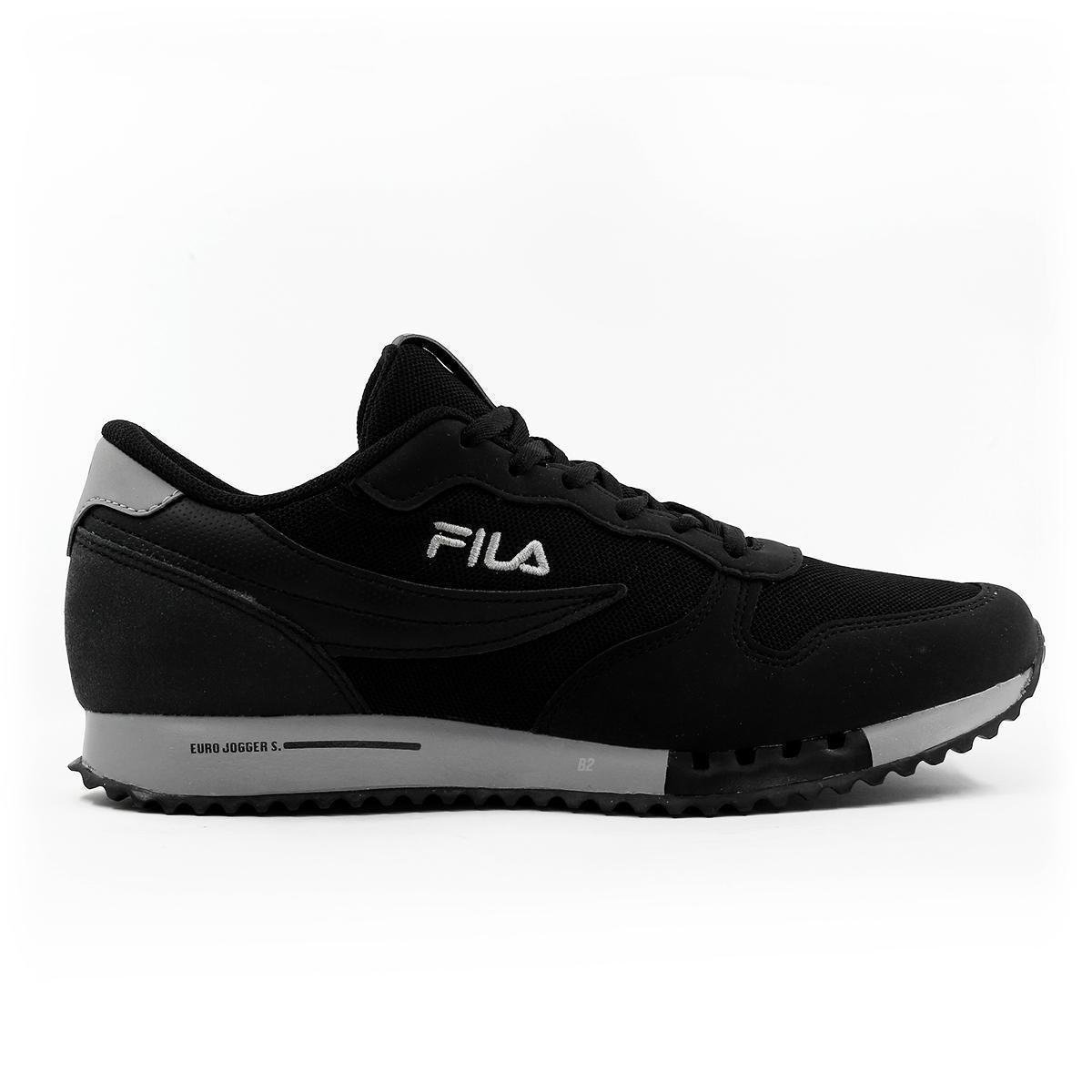 Tenis Fila Euro Jogger Sport - Preto+Cinza Menor preço em Tenis Fila Euro Jogger Sport - Preto+Cinza