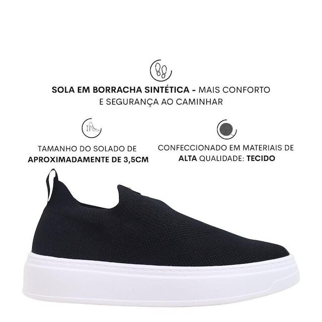 Tênis Flatform Knit Feminino Calce Fácil Beira Rio 4305.116 - Preto - 34