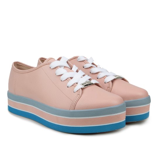 Tênis FlatForm Moleca com Listra Feminino - Rosa