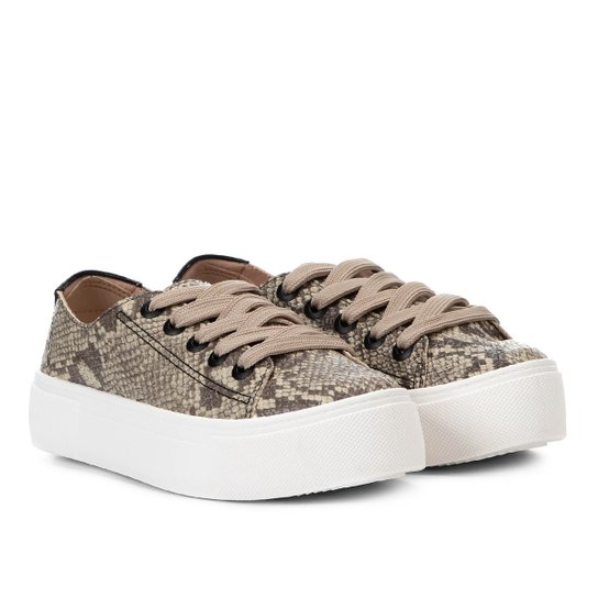 Tênis Flatform Moleca Snake - Bege+Preto
