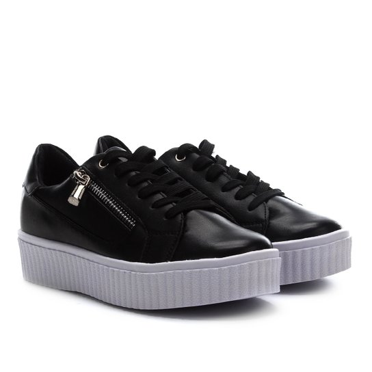 Tênis Flatform Mooncity Zíper Lateral Feminino - Preto