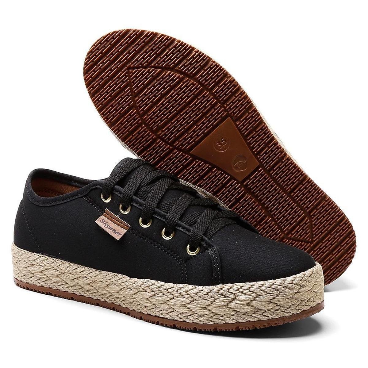 Tênis Flatform Solado Corda Feminino - Preto | Zattini
