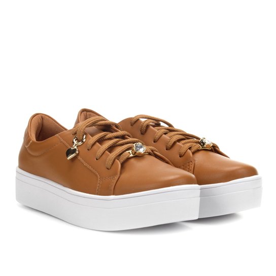Tênis Flatform Somoda com Pingente Feminino - Caramelo