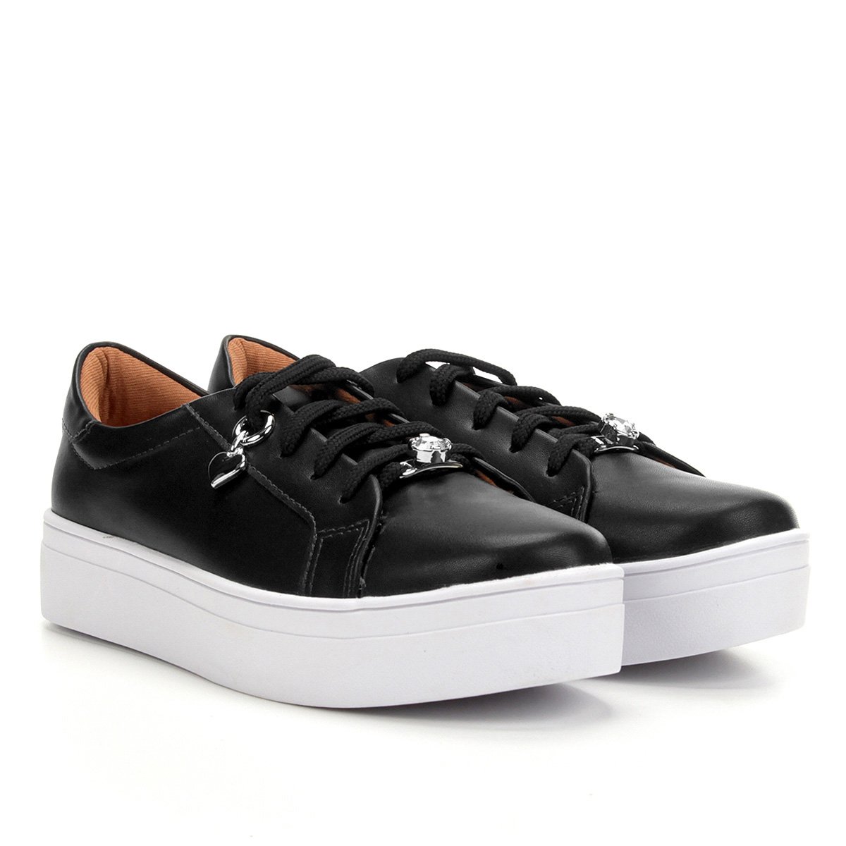 Tênis Flatform Somoda com Pingente Feminino - Preto Menor preço em Tênis Flatform Somoda com Pingente Feminino - Preto