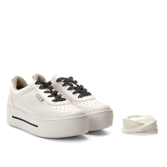 Tênis Flatform Via Marte Cadarço Poá Feminino - Branco