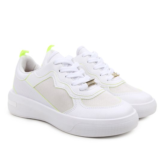 Tênis Flatform Vizzano Casual Feminino - Branco+Amarelo