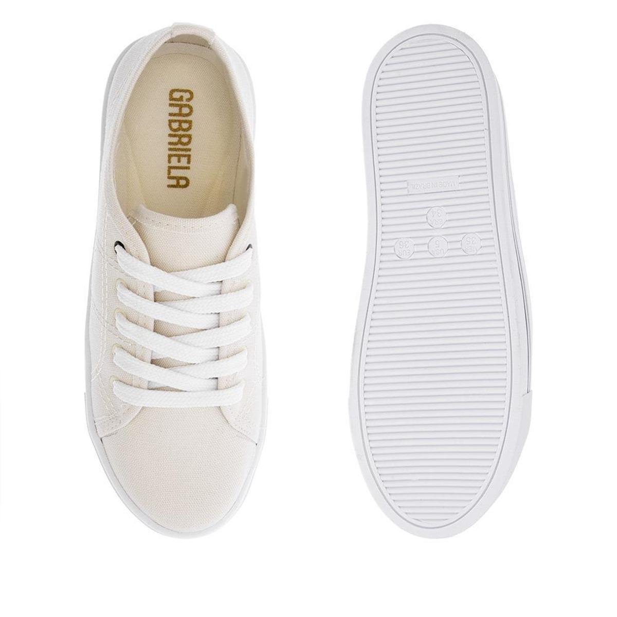 Tênis Gabriela Flatform Feminino Pespontos Tecido Bege 35 Zattini