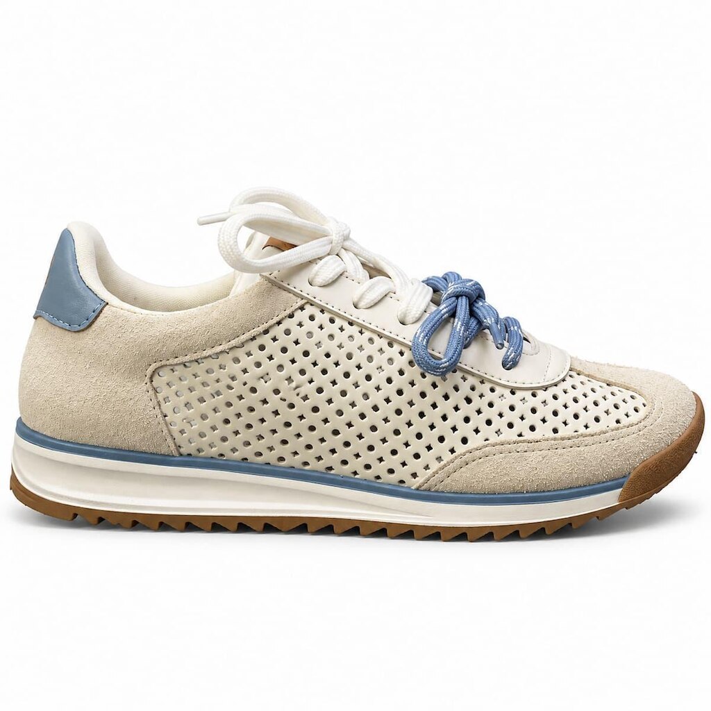 Tênis Giulia Domna Feminino Couro Camurça Furinhos 087.019/262-02 Creme