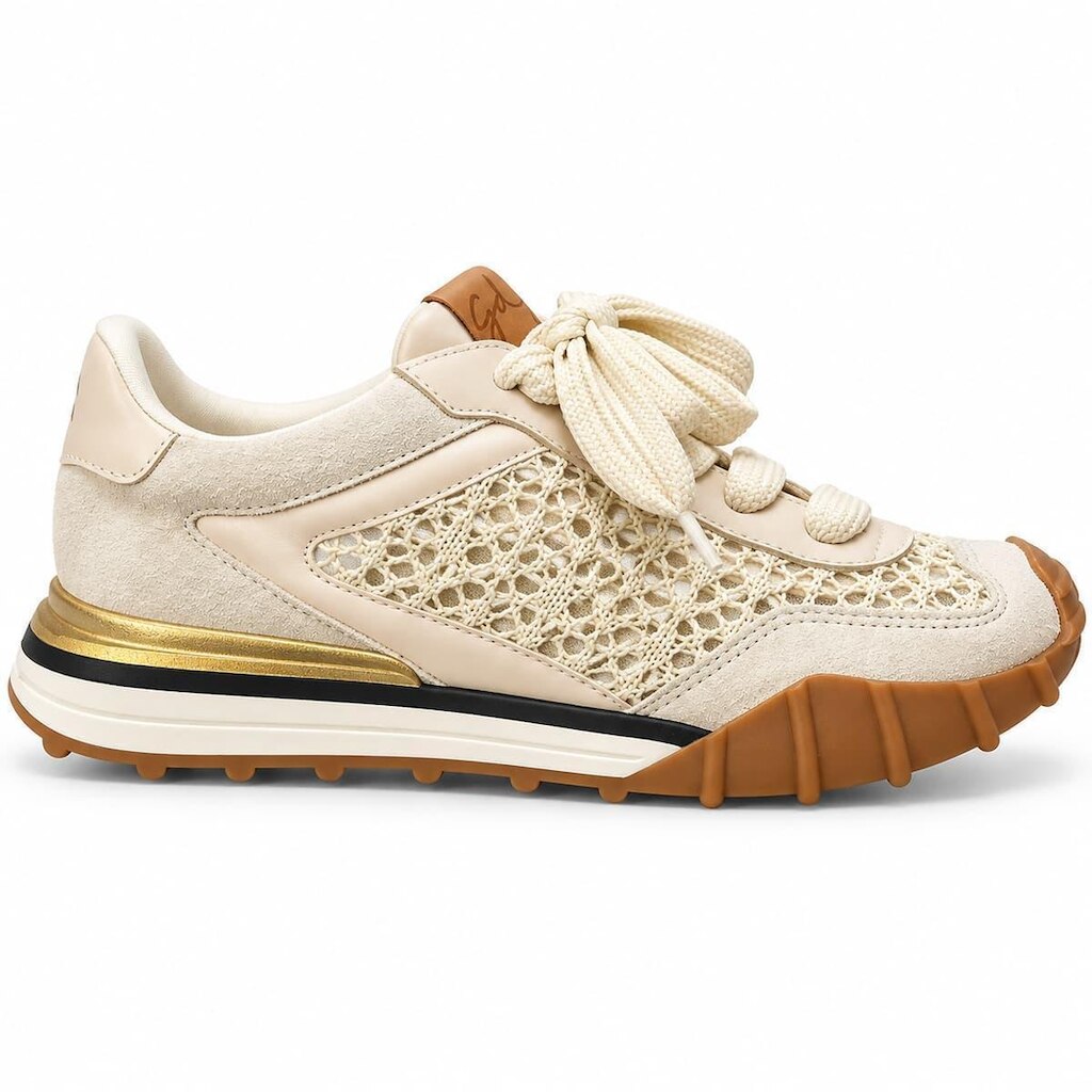 Tênis Giulia Domna Feminino Couro Detalhe Dourado 607.001/262-04 Creme