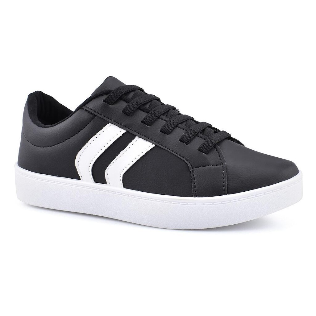 Tênis Godiva Feminino Preto Branco Casual Listras Cadarço - 39