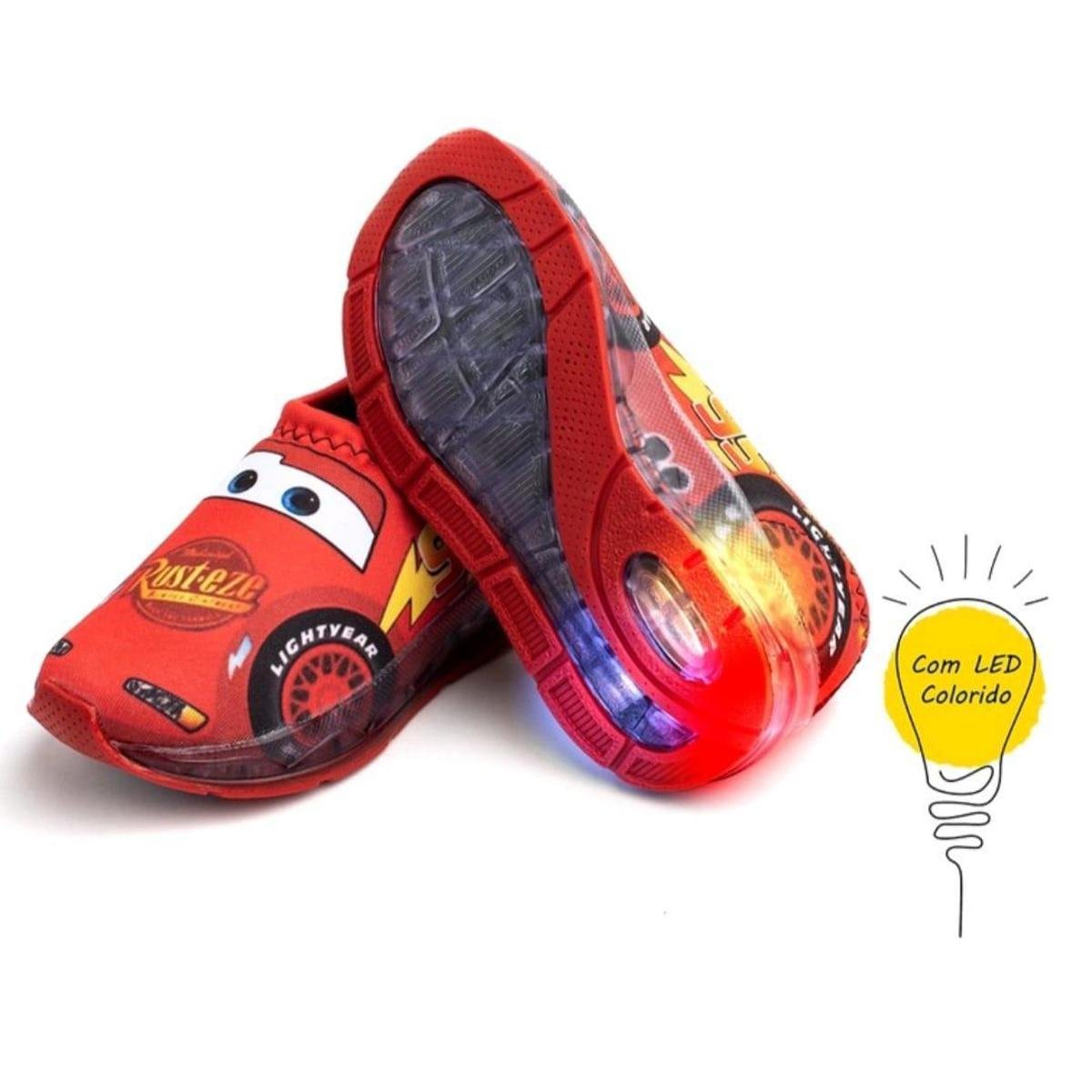 TÊNIS INFANTIL CARROS RELAMPAGO MCQUEEN COM LED ESTILO CALCE FÁCIL