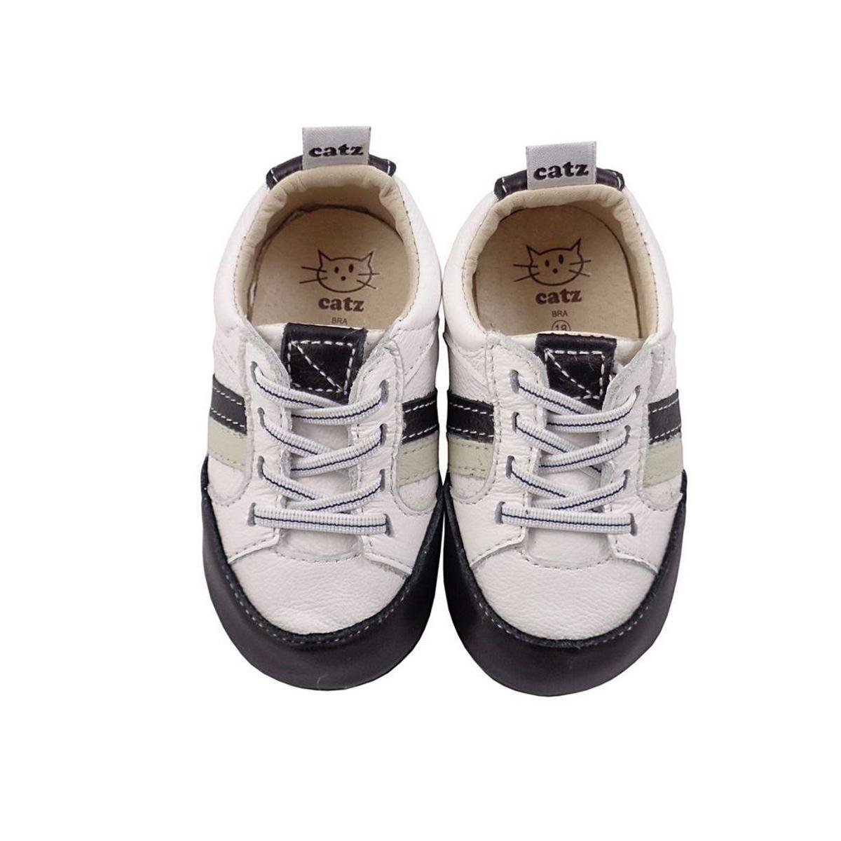 Tênis Infantil Couro Catz Calçados Mike Masculino - Branco+Preto | Zattini